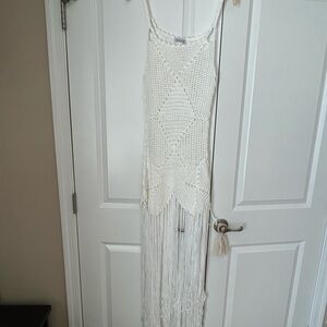 VENUS Cream Crochet Maxi Dress with Fringe Detail